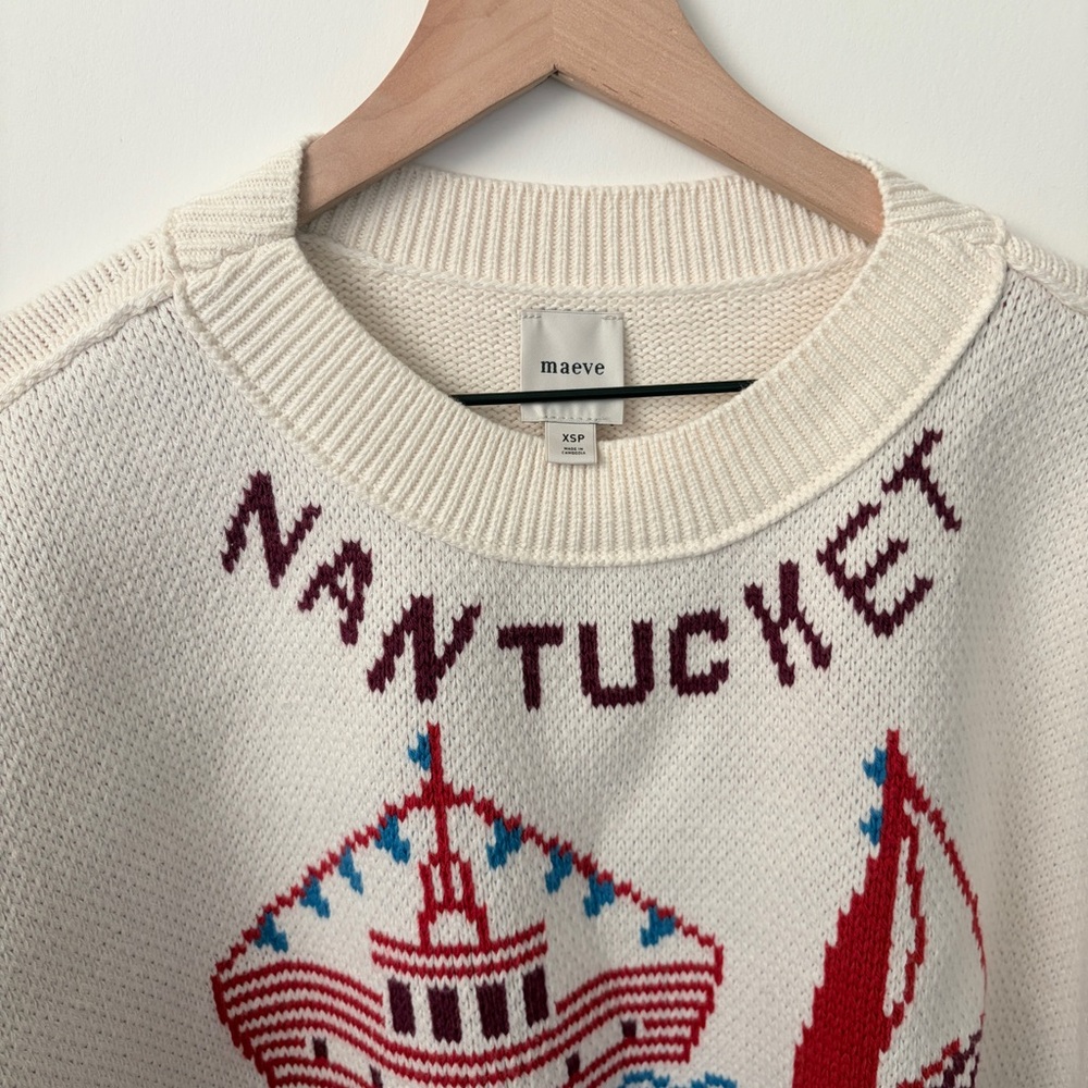 NWT Maeve Graphic Cable-Knit Sweater with Nautical Charm Nantucket Sailboats - Picture 7 of 10